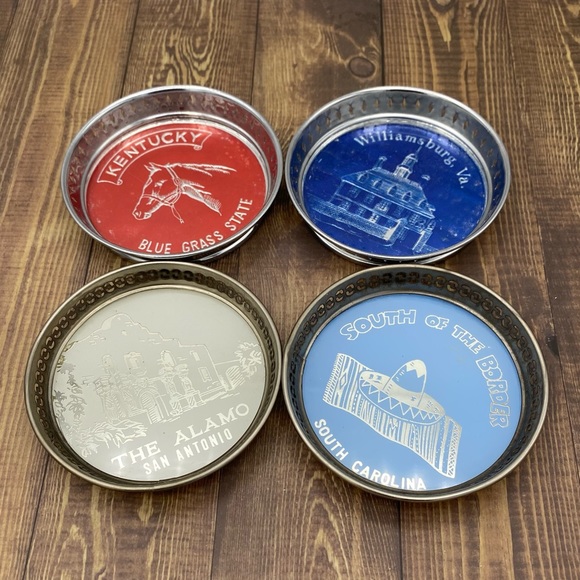 Vintage Metal Travel Coasters 3 inch South Carolina Alamo Virginia Kentucky - Picture 1 of 5
